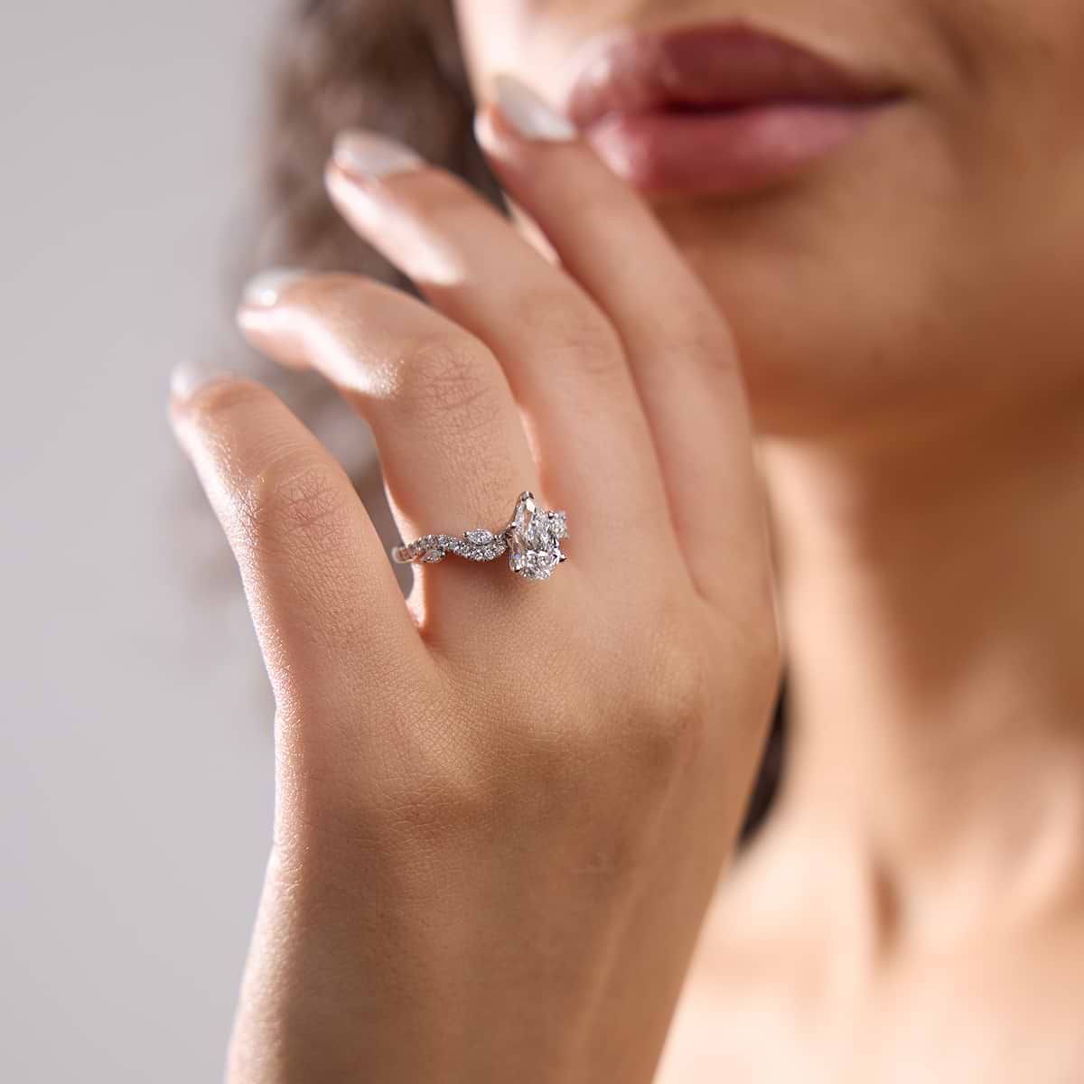 1 7/8 ctw Pear Lab Grown Diamond Marquise Vine Engagement Ring